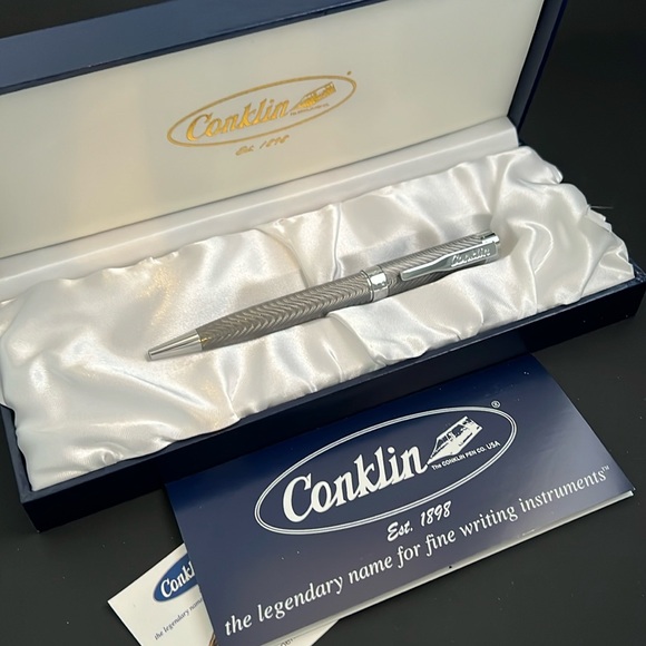 *NWT* Conklin Herringbone Ballpoint Pen-Slate Grey - Picture 1 of 4